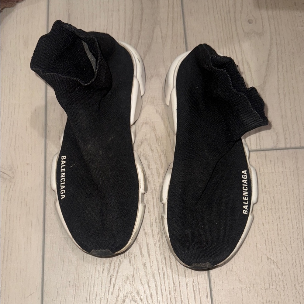 Balenciaga Black Knit Sneakers with White Soles